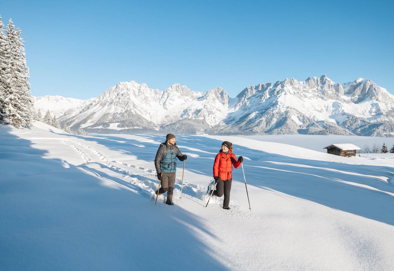 Winter hiking through the snow